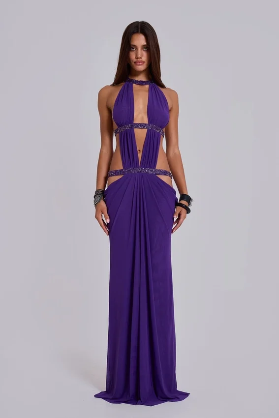 6AM Cut Out Maxi Dress in Violet