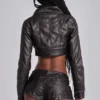 Alektra Military PU Leather Crop Jacket