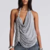 Alisia Backless Button Halter Top