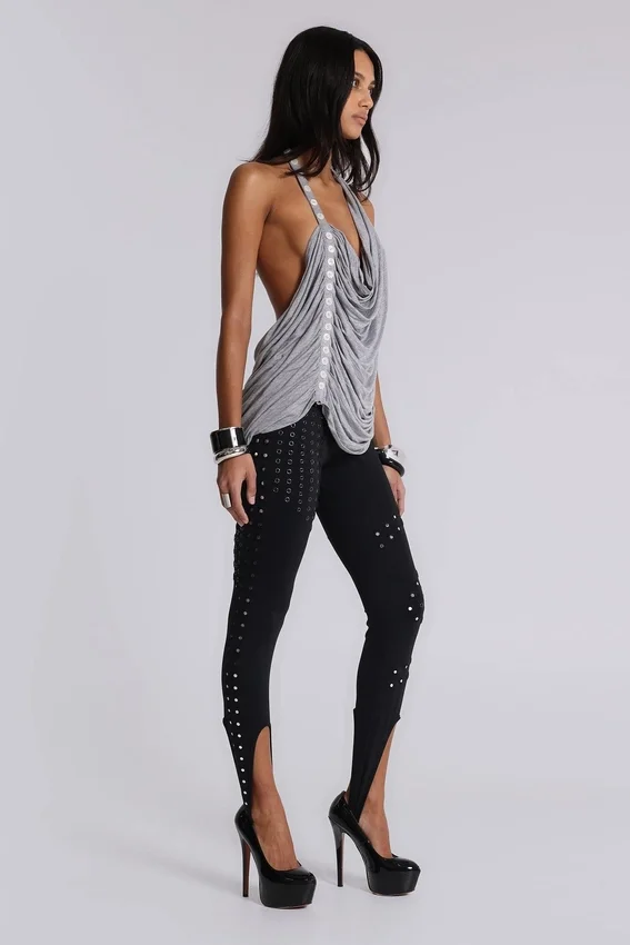 Alisia Backless Button Halter Top