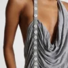 Alisia Backless Button Halter Top