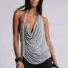 Alisia Backless Button Halter Top