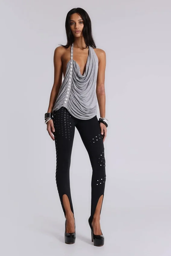 Alisia Backless Button Halter Top