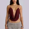 Asteria Backless Cowl Top in Burgundy