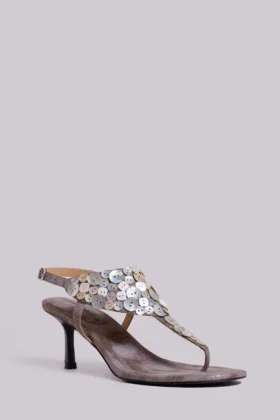 Azaela Metallic Button Heeled Sandals
