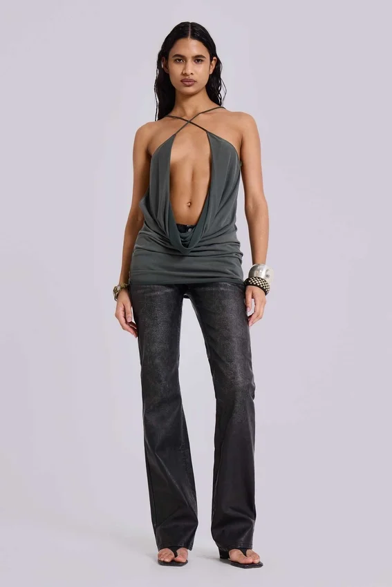 Black Cooper PU Bootcut Jeans