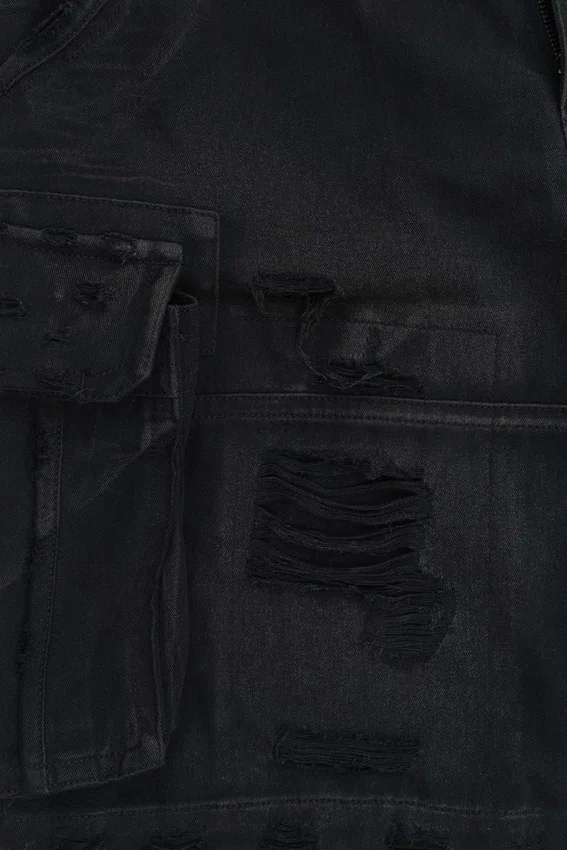 Black Distressed Beach Cargo Shorts
