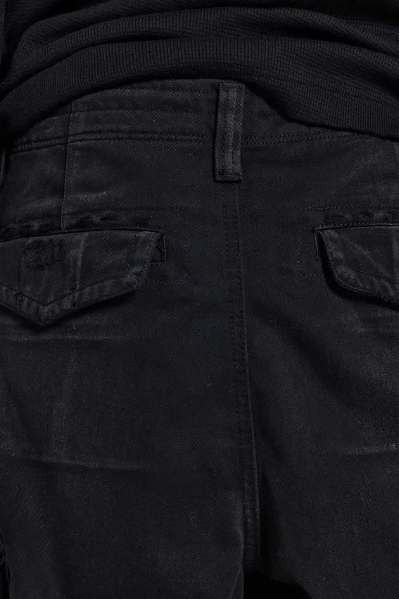 Black Distressed Beach Cargo Shorts