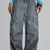 Black Oil Wash Parachute Pants