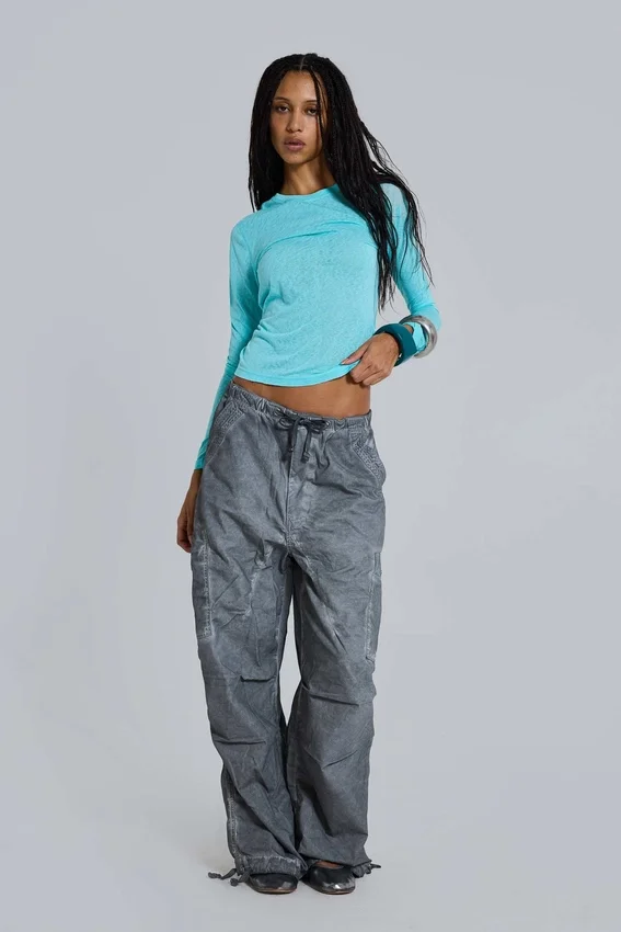 Black Oil Wash Parachute Pants