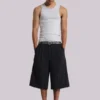 Black Pinstripe Goliath Baggy Shorts