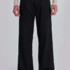 Black Pinstripe Stacked Straight Suit Pants