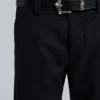 Black Pinstripe Stacked Straight Suit Pants