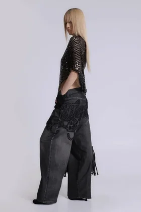 Black Raised Embroidery XL Colossus Jeans