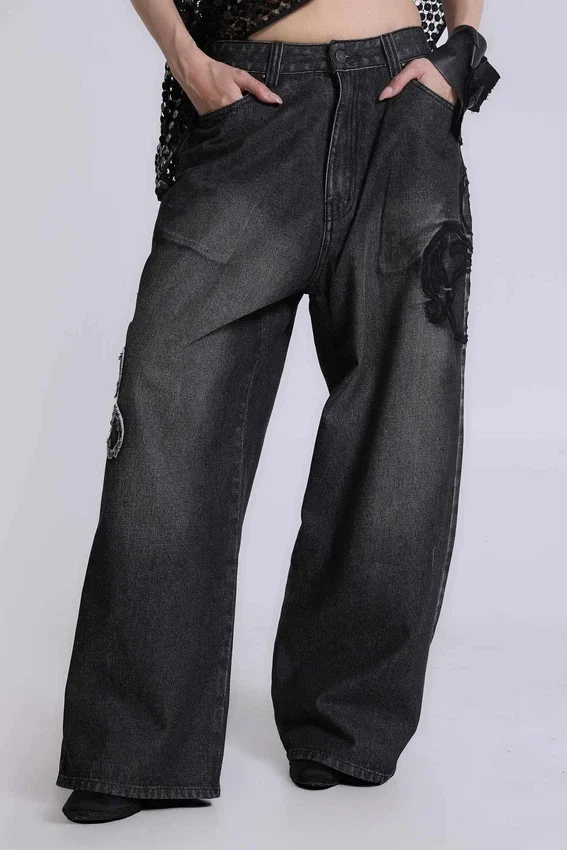 Black Raised Embroidery XL Colossus Jeans