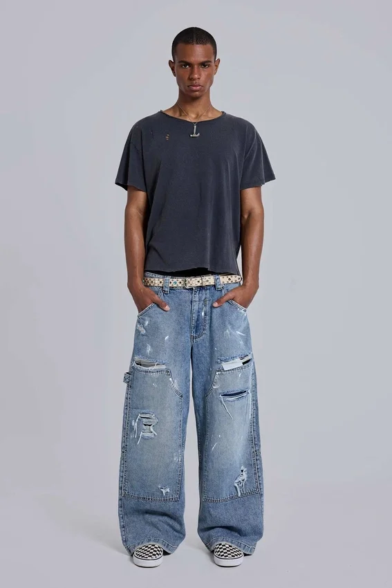 Blue Vintage Distressed Carpenter Jeans