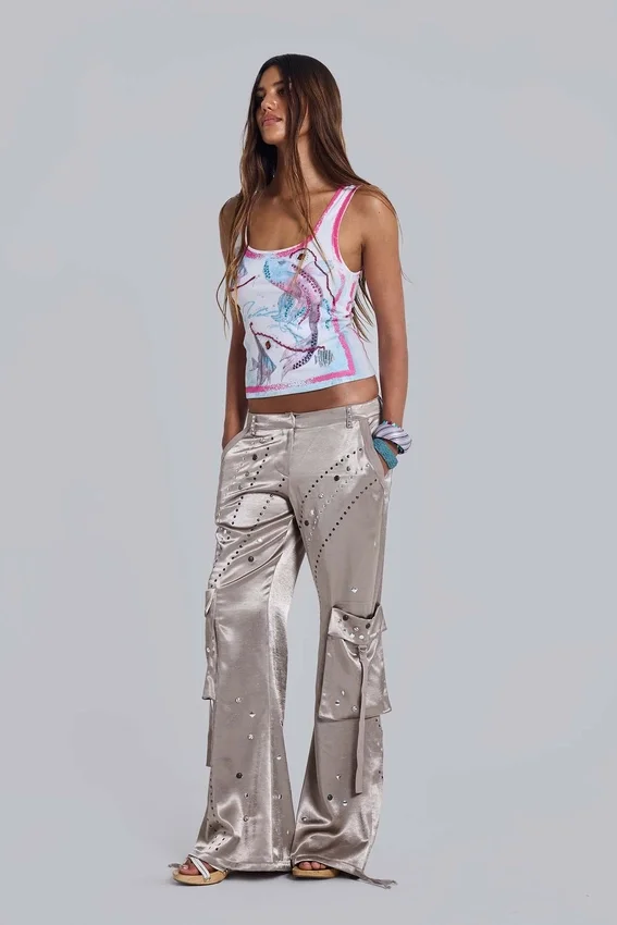 Briony Studded Satin Cargo Trousers