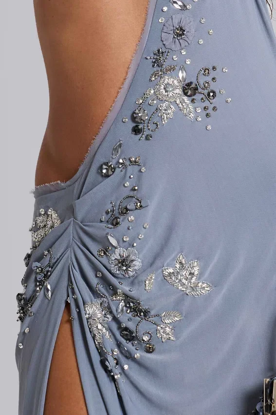 Brisa Asymmetric Hand-Beaded Maxi Dress