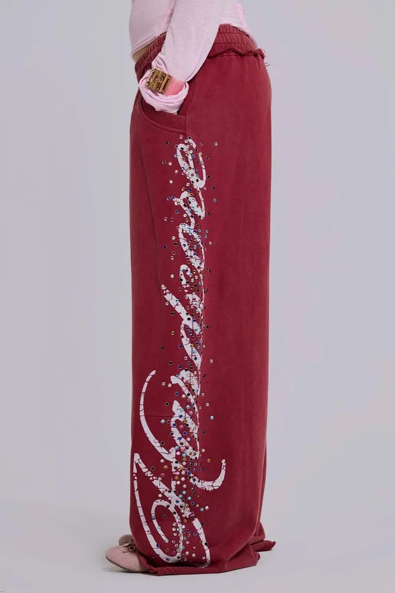 Burgundy Hardcore Jewel Monster Joggers