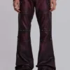Burgundy Studded Faux Leather Drift Bootcut Trousers
