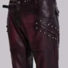 Burgundy Studded Faux Leather Drift Bootcut Trousers