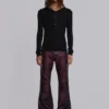 Burgundy Studded Faux Leather Drift Bootcut Trousers
