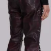 Burgundy Studded Faux Leather Drift Bootcut Trousers