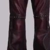 Burgundy Studded Faux Leather Drift Bootcut Trousers