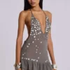 Button Me Up Mini Dress in Grey