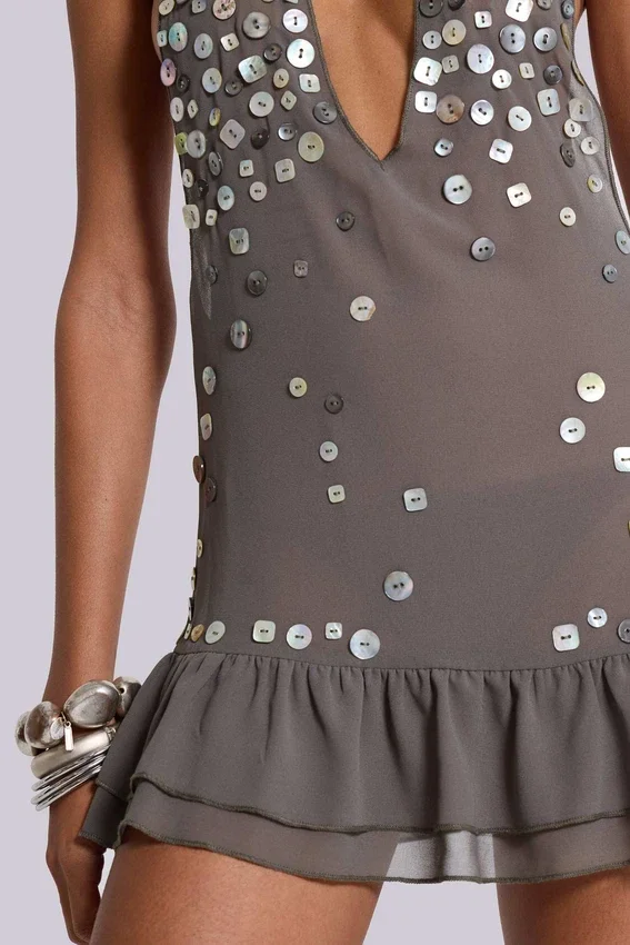 Button Me Up Mini Dress in Grey