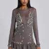 Button Me Up Mini Dress in Grey