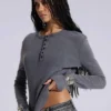 Charcoal Waffle Henley Top