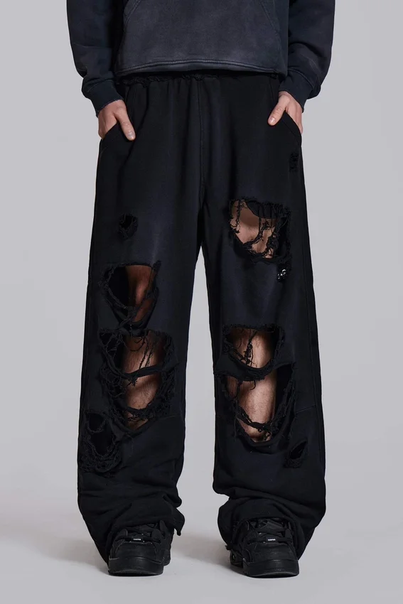 Distressed Black Baggy Monster Joggers