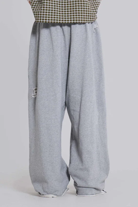 Distressed Grey Marl Baggy Monster Joggers