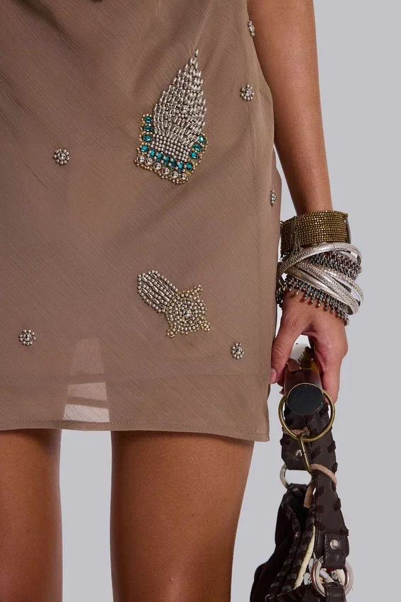 Doure Embellished Backless Mini Dress