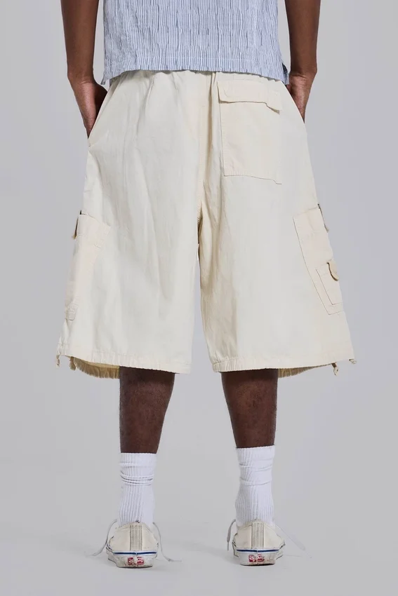 Ecru Parachute Cargo Baggy Shorts