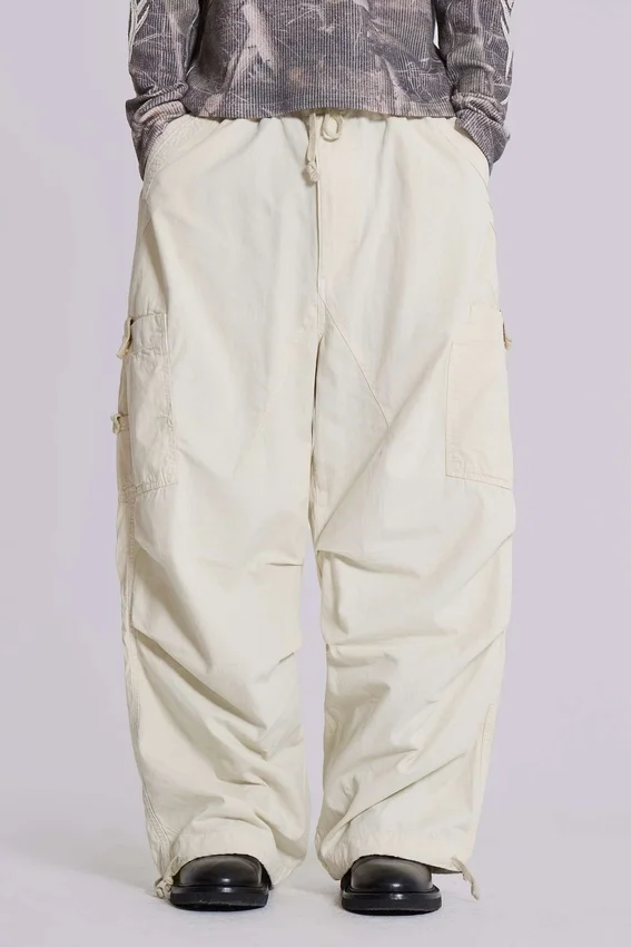 Ecru Parachute Cargo Pants