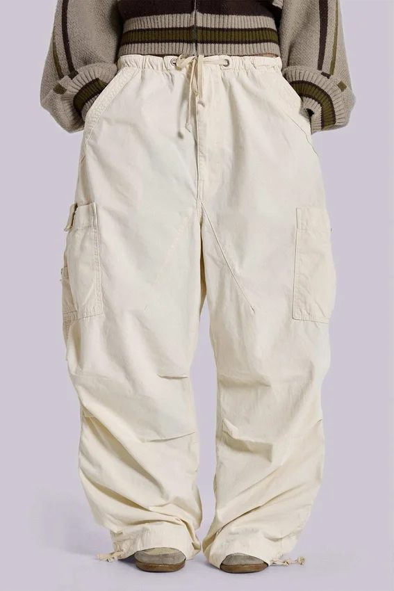 Ecru Parachute Cargo Pants