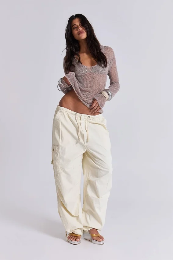 Ecru Parachute Cargo Pants