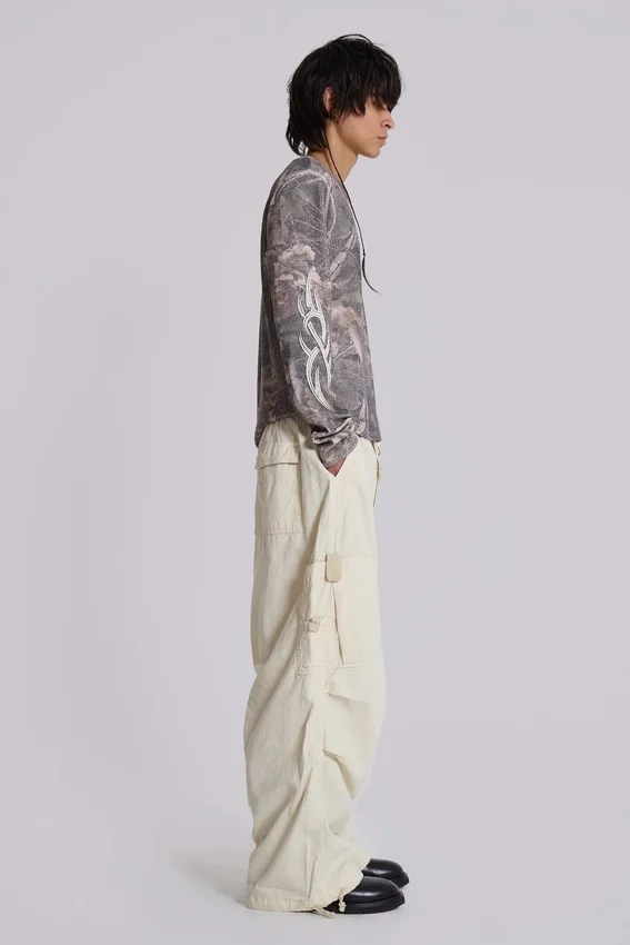 Ecru Parachute Cargo Pants
