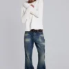 Ecru Waffle Henley Top