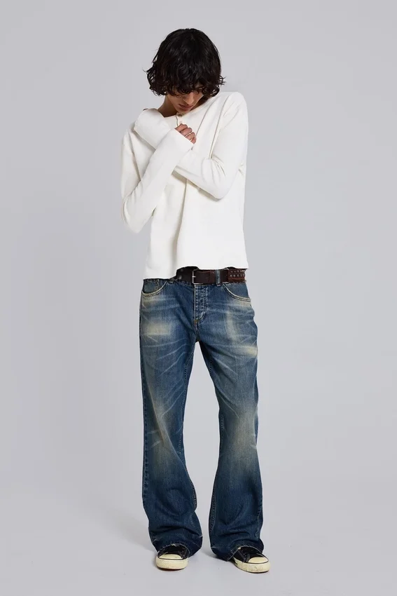 Ecru Waffle Henley Top