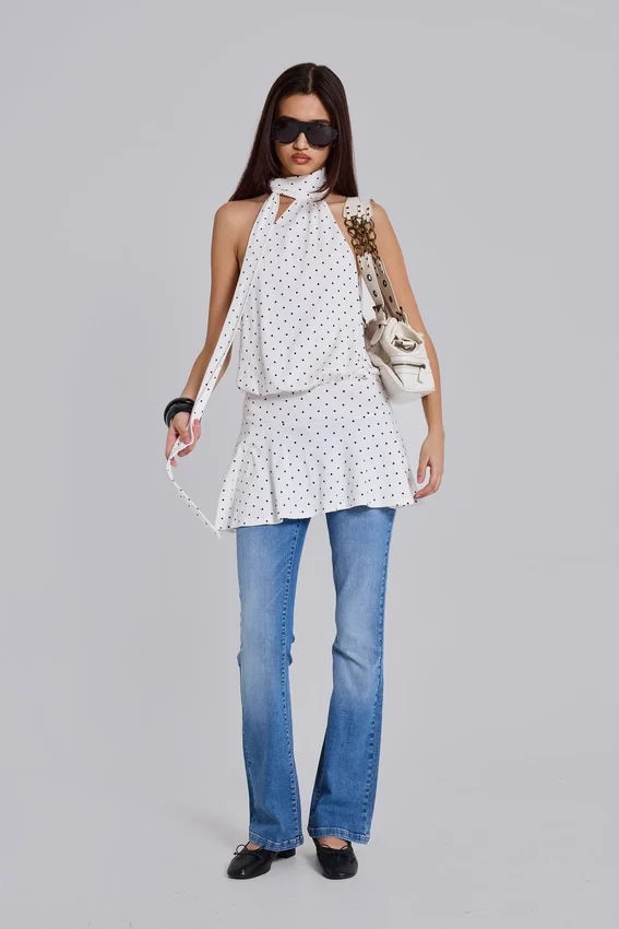 Enya Backless Mini Dress in Polkadot