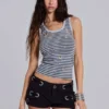 Eye Contact Vest Top With Eyelets in Stripe