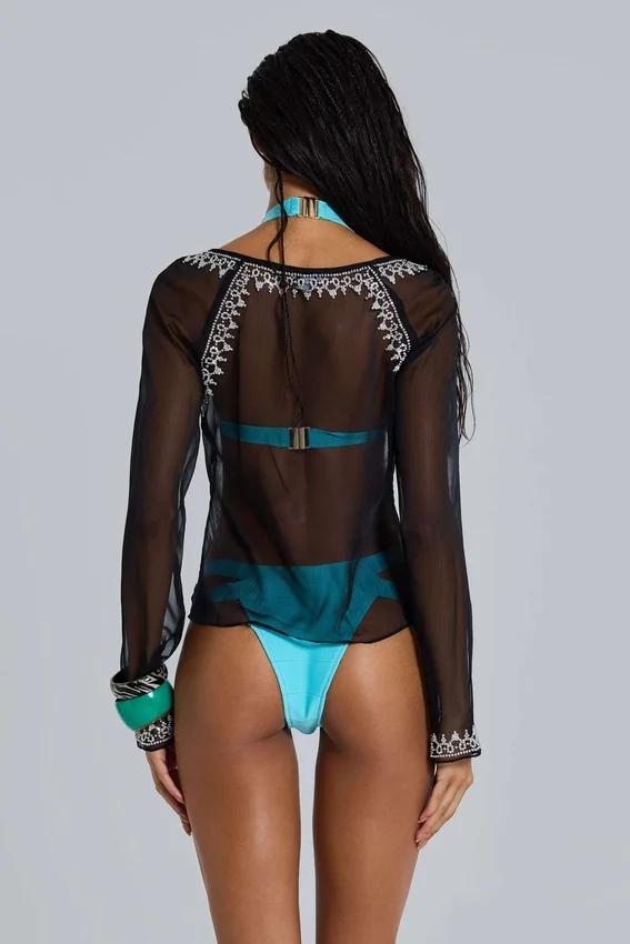 Football Embellished Chiffon Top