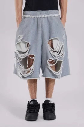 Grey Distressed Monster Shorts