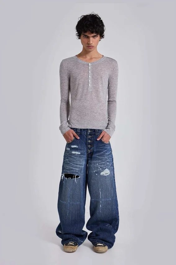 Grey Marl Haze Henley Top