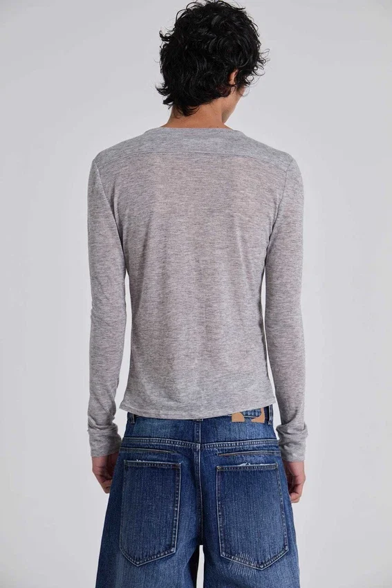 Grey Marl Haze Henley Top