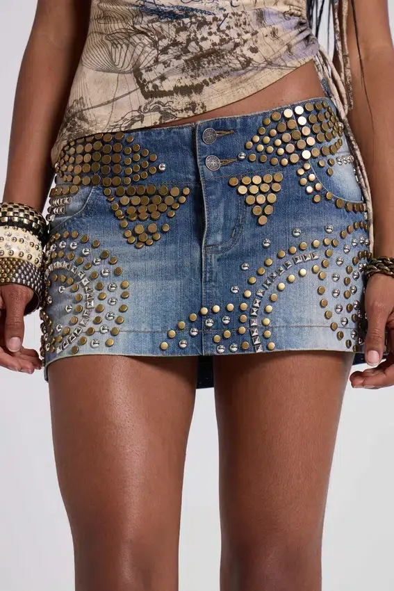 Hena Studded Denim Mini Skirt