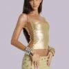 Idol Metallic Bandage Corset Top in Gold
